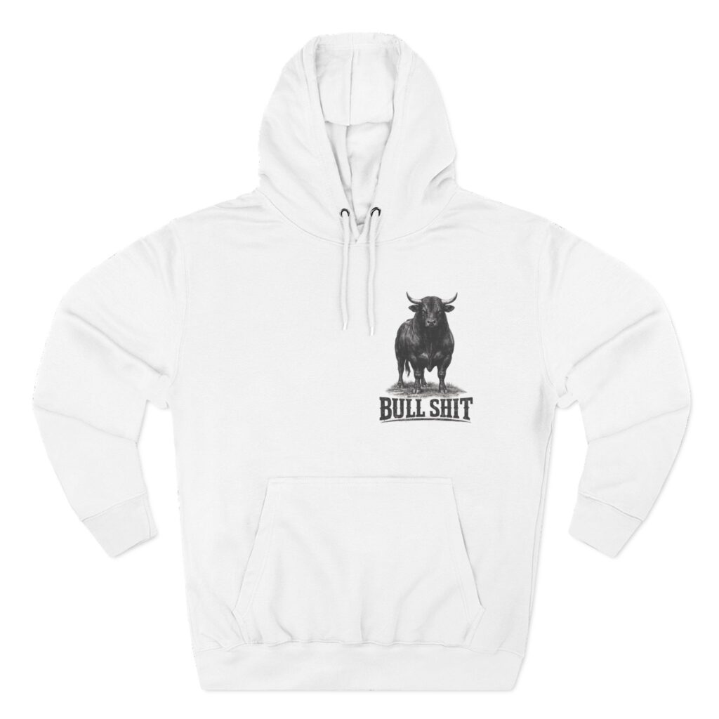A picture of a hoodie with a bull graphic on it. 